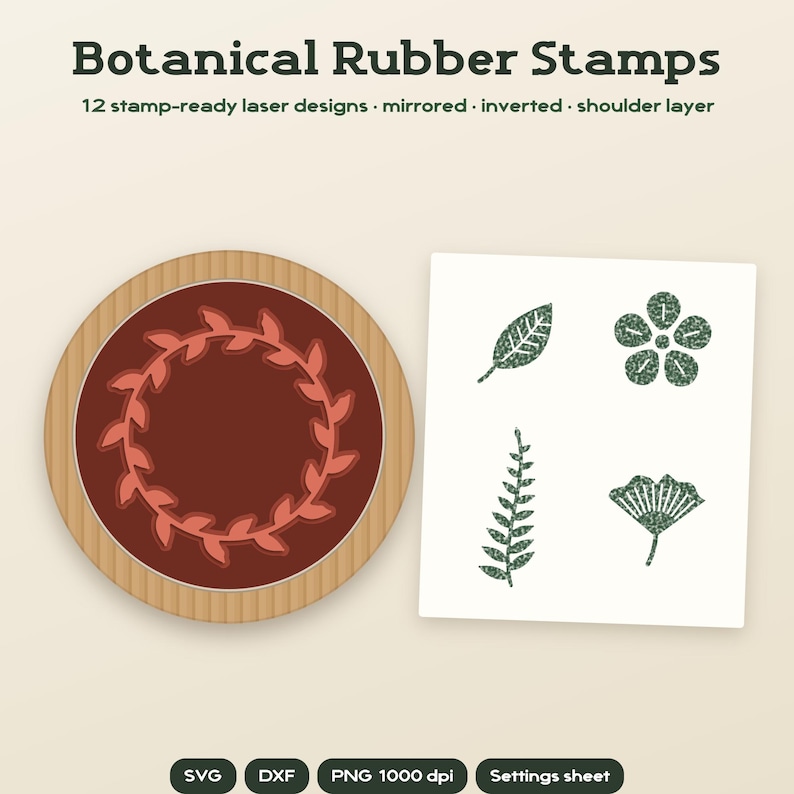 Leaf Design Dxf File Botanical Laser Rubber Stamp-ready Files, Mirrored SVG DXF PNG, Leaf ...