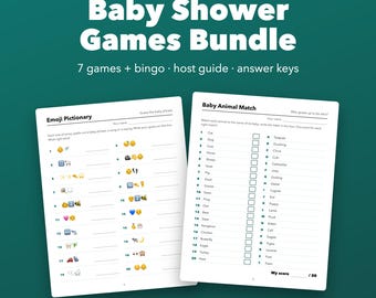 Babyshower-lekpaket, utskrivbart, 8 i 1 med bingo och ifyllbara svarsnycklar