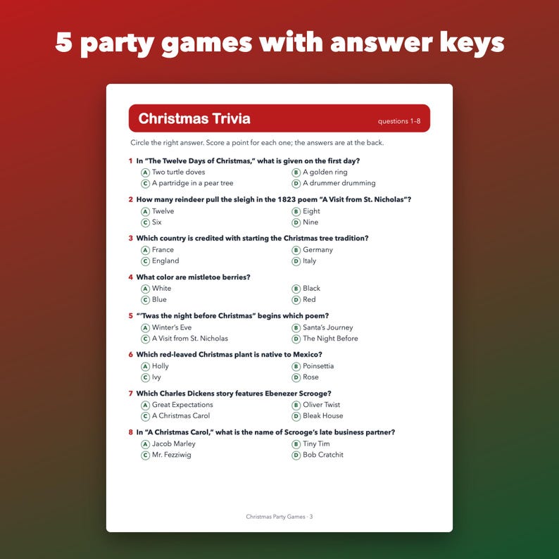 Christmas Party Pack Printable Bundle, Games, Bingo and Kids Activity Book image 3