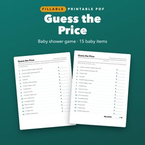 Guess the Price Baby Shower Game Printable with Fillable Answer Key, 15 Items image 1
