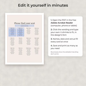 Modern Minimalist Wedding Seating Chart Template, Editable 18x24 and 24x36 Sign image 3