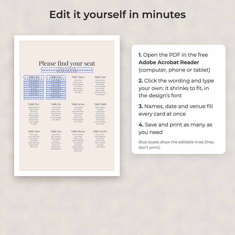 Modern Minimalist Wedding Seating Chart Template, Editable 18x24 and 24x36 Sign image 3