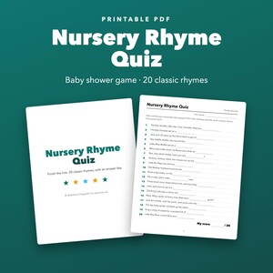 Juego imprimible de rimas infantiles para baby shower, completa la línea, clave de respuestas. imagen 1