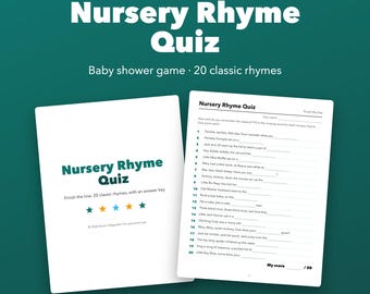 Barnvisor Quiz Baby Shower-spel Utskrivbart, Avsluta raden, Facit