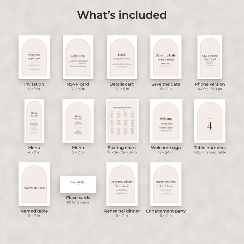 Modern Minimalist Wedding Template Bundle, Editable Invitation, Menu, Seating Chart, Signs image 2