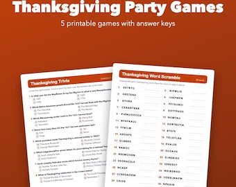 Thanksgiving Party Games Printable for Family, Trivia and Word Scramble