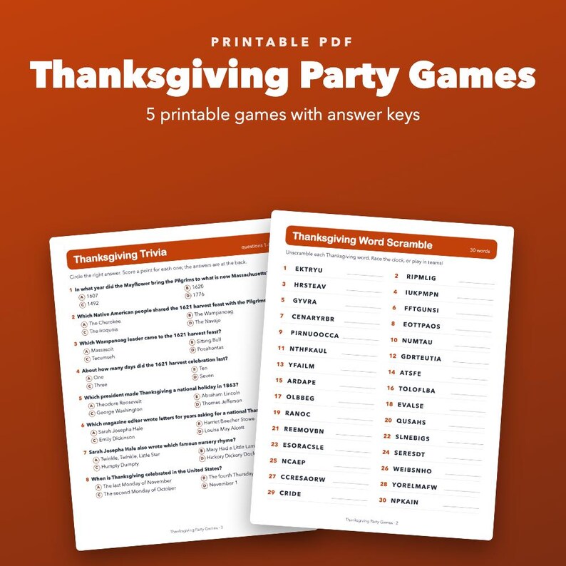Jeux imprimables pour une fête de Thanksgiving en famille : quiz et mots mêlés image 1
