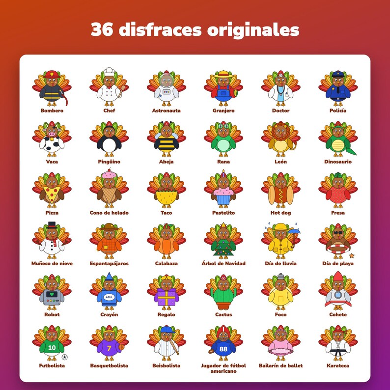 Disfraza un pavo imprimible, 36 disfraces, carta para familias, Spanish Turkey Disguise image 2