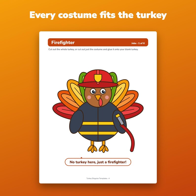 Turkey Disguise Template Printable, 2 Blank Sizes, 6 Costumes, Thanksgiving School Craft image 4