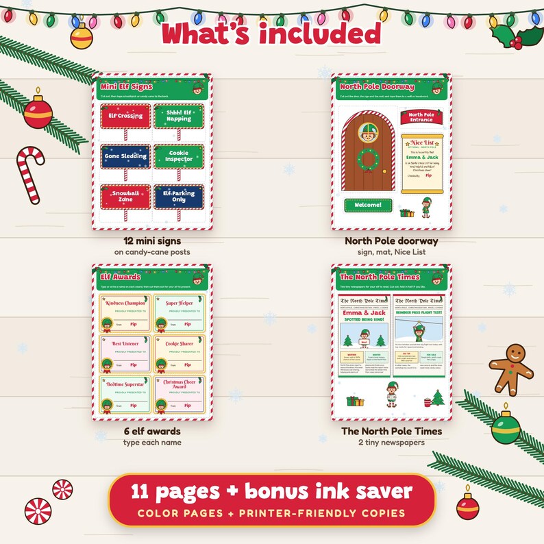 Christmas Elf Props Printable, Mini Signs, North Pole Door, Awards and Tiny Newspaper image 2