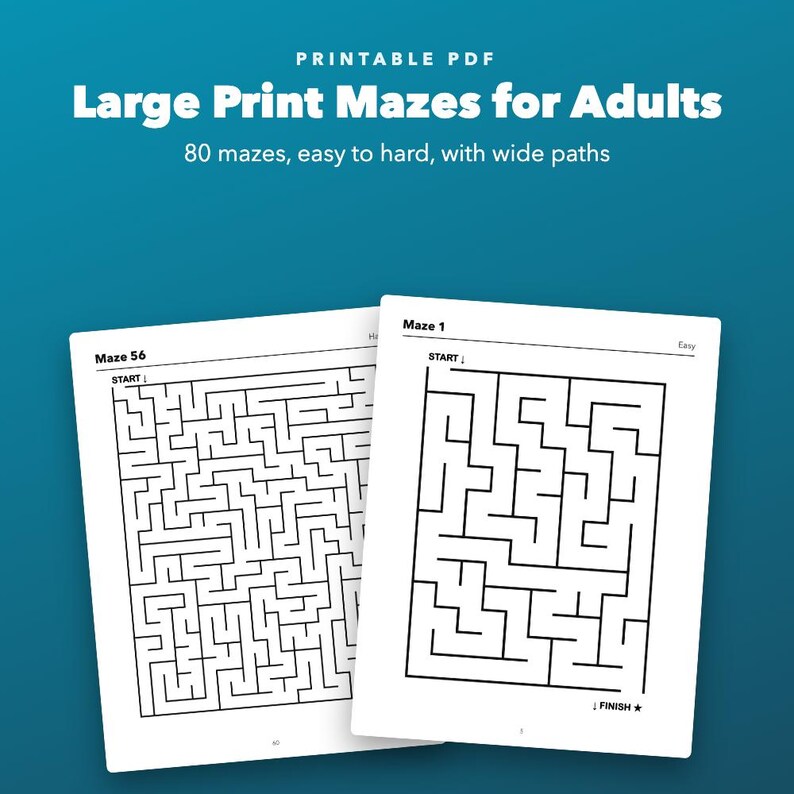 Large Print Mazes for Adults and Seniors, 80 Printable Puzzles Easy to Hard image 1