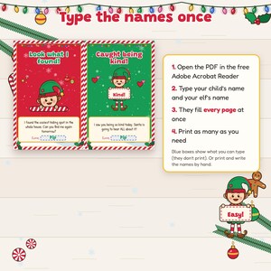 Bigliettini stampabili a tema elfo di Natale, 28 idee e cartelli giornalieri con nome modificabile immagine 3