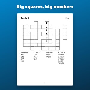 Large Print Number Fill-Ins Printable for Seniors, 60 Puzzles Easy to Hard image 2