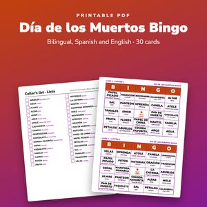 Día de los Muertos Bingo, Bilingual English and Spanish Day of the Dead Cards image 1