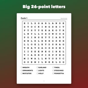 Large Print Christmas Word Search Printable for Seniors, 50 Puzzles image 2