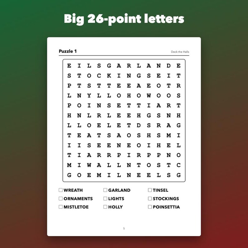 Large Print Christmas Word Search Printable for Seniors, 50 Puzzles image 2