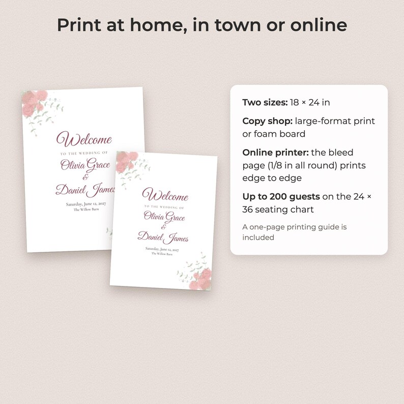 Watercolor Floral Wedding Welcome Sign Template, Editable 18x24 PDF Poster image 4