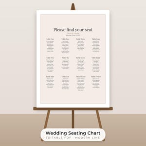 Modern Minimalist Wedding Seating Chart Template, Editable 18x24 and 24x36 Sign image 1