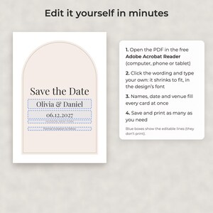 Modello moderno e minimalista per annunciare la data del matrimonio, cartolina PDF modificabile e immagine per telefono. immagine 3