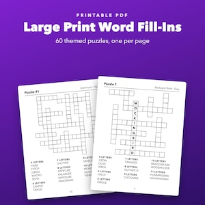 Juegos de completar palabras con letra grande para imprimir, ideales para personas mayores. 60 rompecabezas temáticos. imagen 1