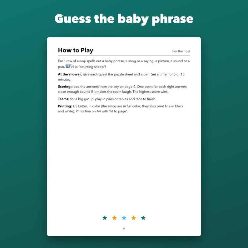 Baby Shower Emoji Pictionary Game Printable, 20 Puzzles with Answer Key image 3