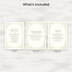 Classic Gold Wedding Invitation Suite Template, Editable Reply and Details Cards image 2