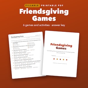 Printbare spelletjes voor Friendsgiving, Thanksgiving-quiz, dankbaarheidskaartjes, placemats voor kinderen afbeelding 1