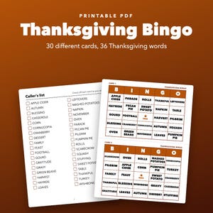 Thanksgiving Bingo Printable Family Game, 30 Different Cards immagine 1