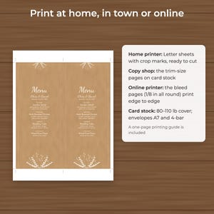 Rustic Kraft Wedding Menu Template, Editable PDF in 4x9 and 5x7 image 4