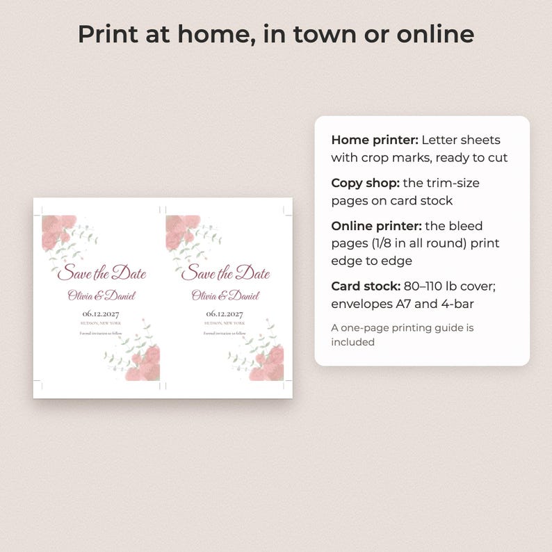 Sjabloon voor een Save the Date-kaart met aquarelbloemen, bewerkbare PDF-kaart en telefoonafbeelding. afbeelding 4