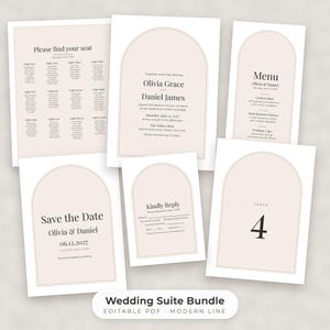 Modern Minimalist Wedding Template Bundle, Editable Invitation, Menu, Seating Chart, Signs image 1