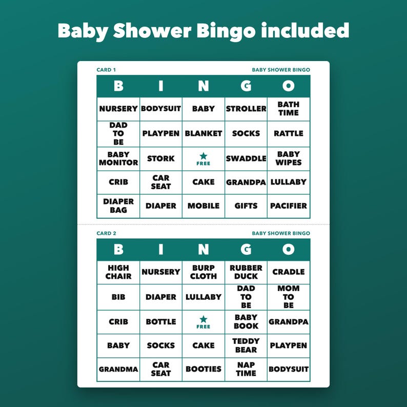 Baby Shower Games Bundle Printable, 8 in 1 with Bingo and Fillable Answer Keys image 2