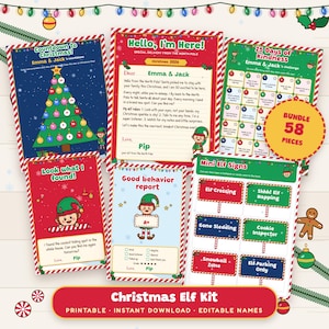 Christmas Elf Kit Printable Bundle, Arrival Letter, 28 Notes, Props and Kindness Calendar image 1