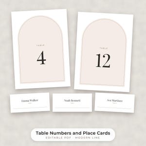 Modern Minimalist Wedding Table Numbers 1-30 and Place Cards, Editable PDF Template image 1