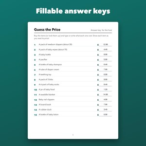 Guess the Price Baby Shower Game Printable with Fillable Answer Key, 15 Items image 4