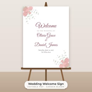 Watercolor Floral Wedding Welcome Sign Template, Editable 18x24 PDF Poster image 1