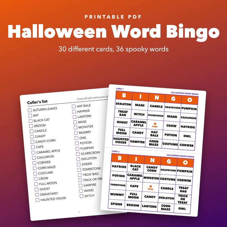 Halloween Bingo Printable for Kids and Classroom Parties, 30 Cards image 1