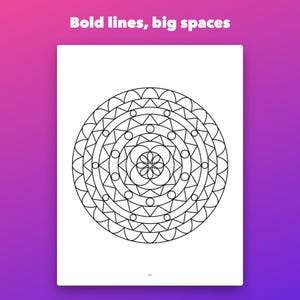 Libro para colorear de mandalas fácil de imprimir para adultos, 50 diseños de líneas gruesas. imagen 3