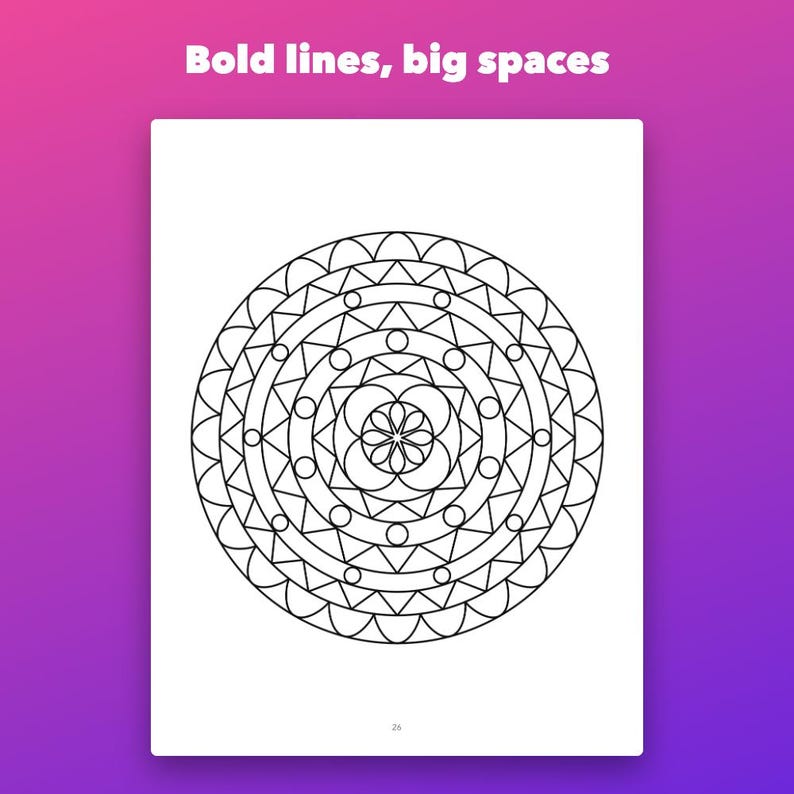 Libro para colorear de mandalas fácil de imprimir para adultos, 50 diseños de líneas gruesas. imagen 3