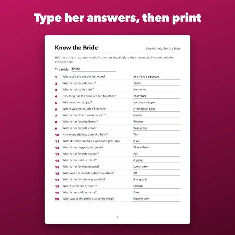 How Well Do You Know the Bride Game Printable, Fillable Bridal Shower Quiz image 3