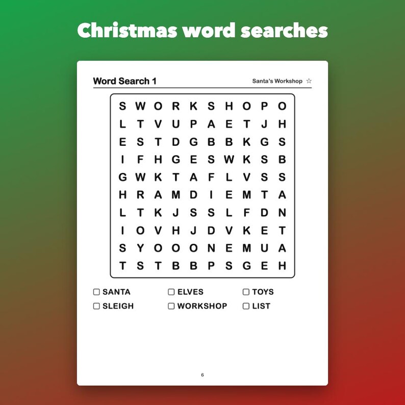 Christmas Activity Book for Kids Ages 5-8, Printable Mazes, Sudoku, Word Search image 2