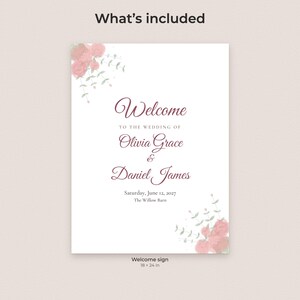 Watercolor Floral Wedding Welcome Sign Template, Editable 18x24 PDF Poster image 2