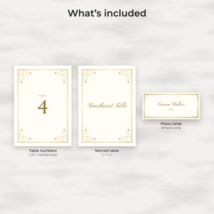 Klassische goldene Tischnummern 1-30 und Platzkarten für Hochzeiten, bearbeitbare PDF-Vorlage Bild 2