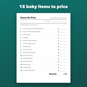 Guess the Price Baby Shower Game Printable with Fillable Answer Key, 15 Items image 2