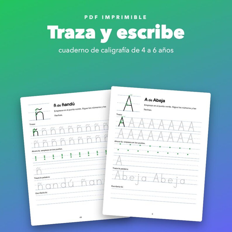 Cuaderno de caligrafía imprimible para niños de 4 a 6 años, letras y números image 1