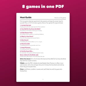 Bridal Shower Games Bundle Printable, 8 in 1 with Answer Keys and Fillable Names image 2