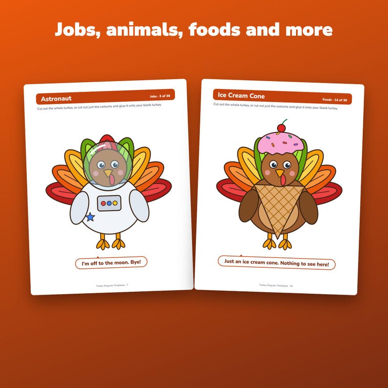 Truthahn als Verkleidung: Druckbares Set mit 36 ​​originellen Kostümen, Familienbrief und Bastelideen für Thanksgiving Bild 3