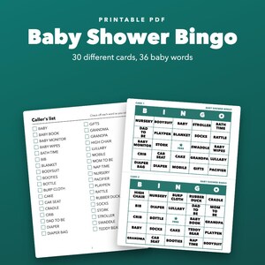Baby Shower Bingo Printable Game, Gender Neutral, 30 Different Cards zdjęcie 1