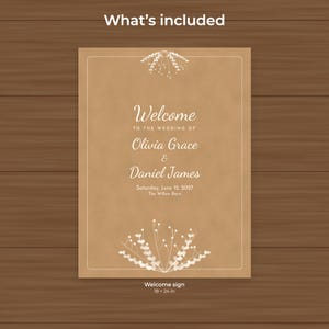 Rustiek kraftpapier welkomstbord voor bruiloft, bewerkbaar PDF-poster (18x24 inch) afbeelding 2