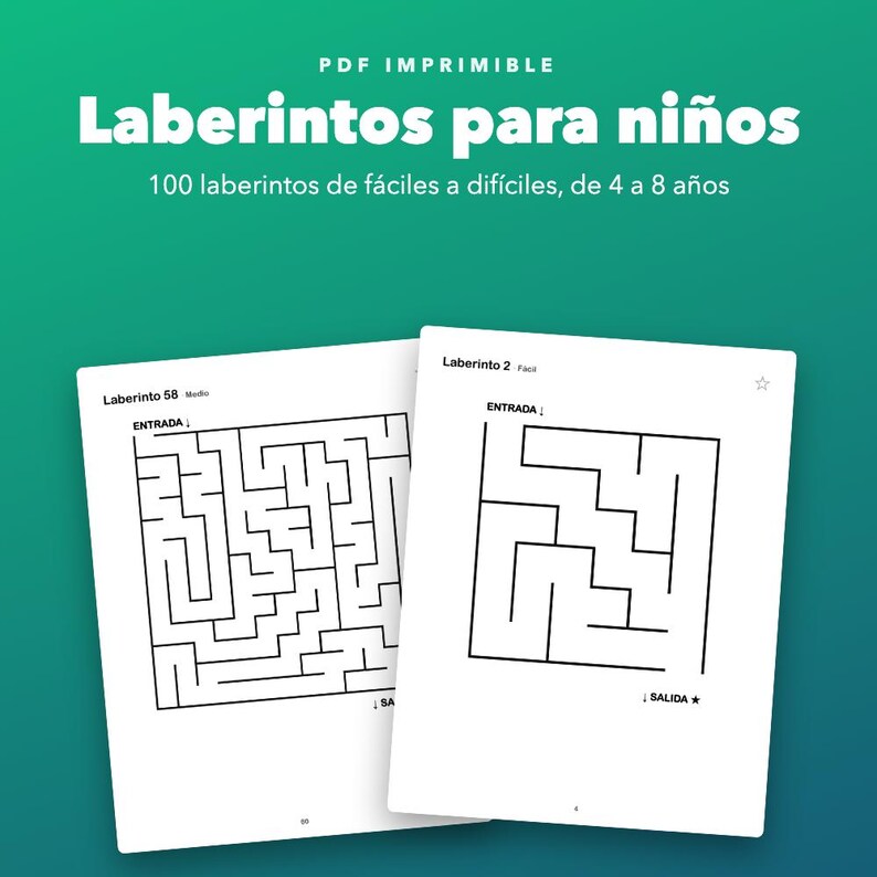 Laberintos para niños de 4 a 8 años, 100 imprimibles de fáciles a difíciles image 1